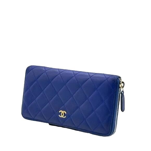 Chanel Caviar Quilted Large CC logo Zip Around Wallet Royal Blue*EUC*Care Cards - Picture 3 of 14